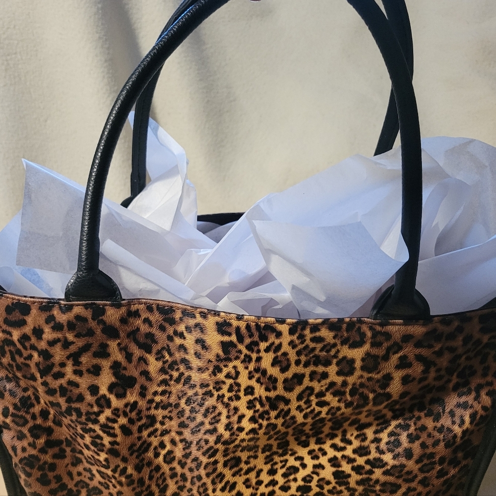 Neiman Marcus Leopard Print Tote with Black Handles